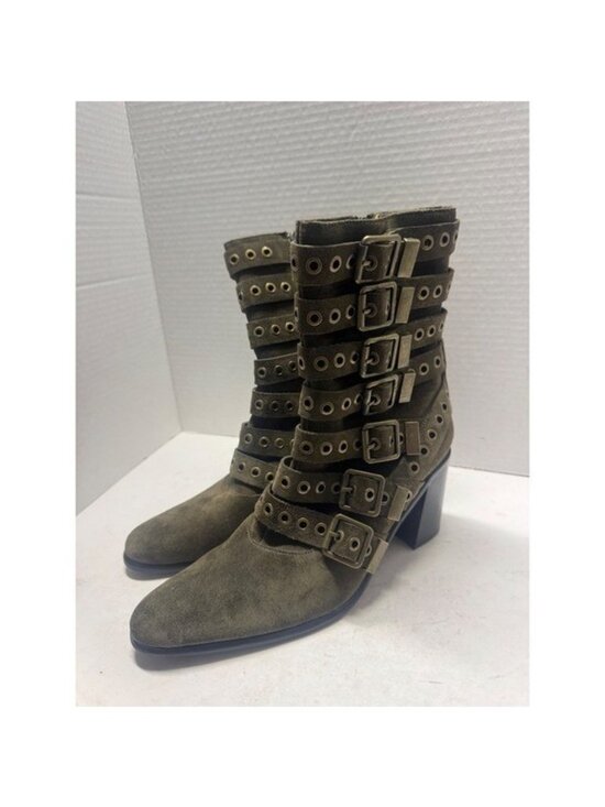 Jeffrey Campbell Shoes - Jeffrey Campbell for Anthropologie Olive Suede Multi Buckle Strap Boots 6.5